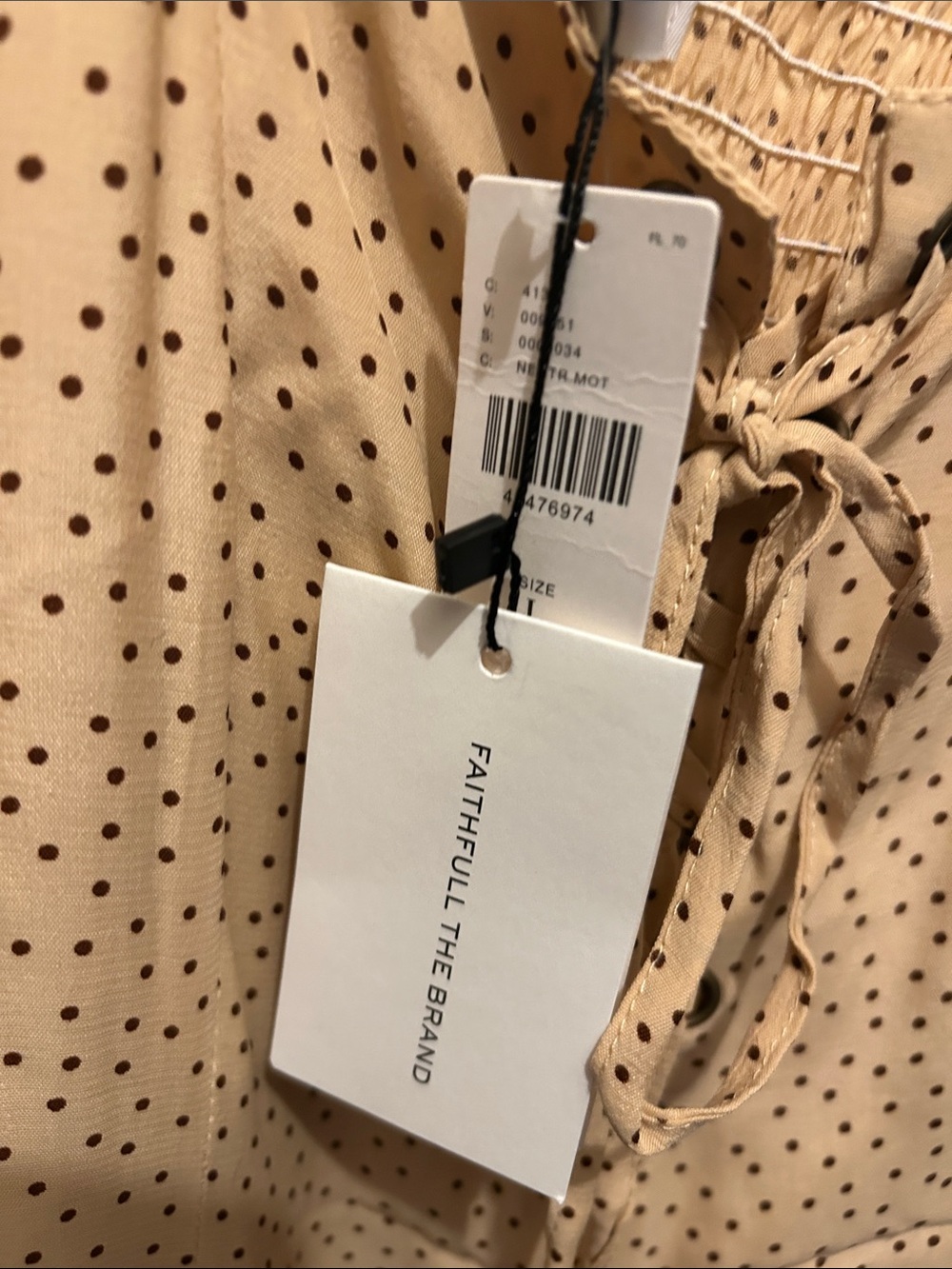 ⭐️ANTHROPOLGIE⭐️ FAITHFUL THE BRAND NWT Beige Polka Dot Lace-Up Maxi Slip Dress - Picture 5 of 13